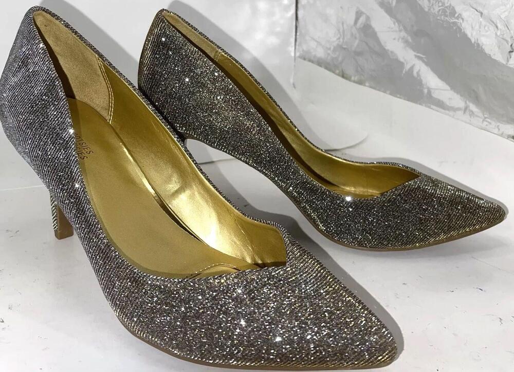 Mootsies Tootsies Shoes Womens Size 9.5 Silver Glitter Pointed Toe Pumps Heels